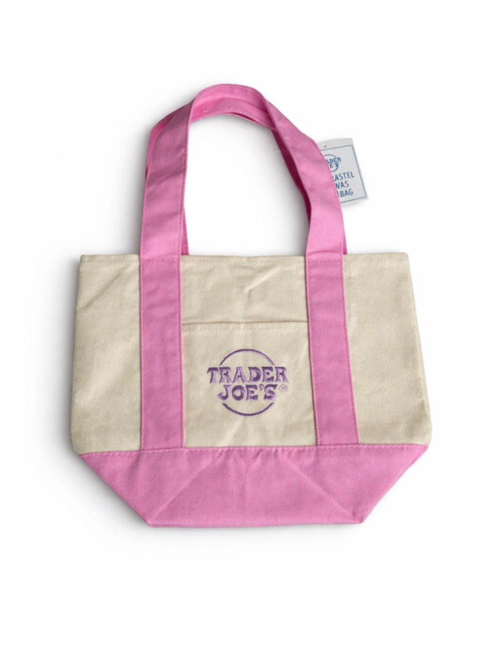 Trader Joe’s Mini Canvas Tote Bag Pink Cream Reusable Grocery Bag NEW NWT Rare